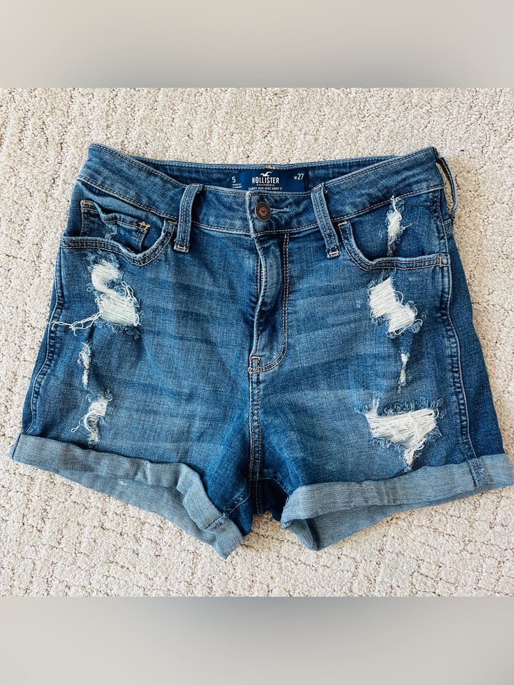 Hollister Women's Distressed Cuffed Denim Shorts - Medium Blue
